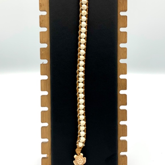 Women’s 14 inch long boho/tribal/beach turtle beaded wrap bracelet cream & brown - Picture 4 of 10